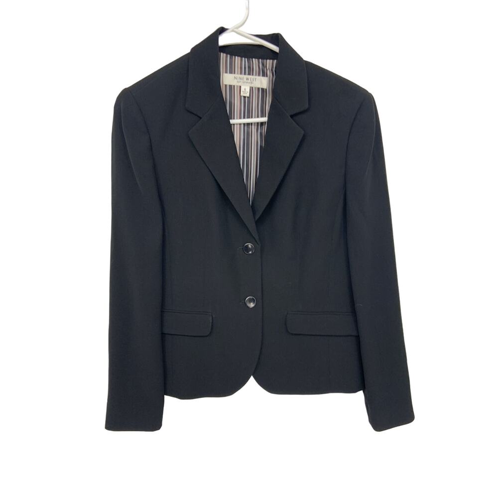 Nine West Suit Separates Classic Black Stretch Blazer Quilted with Pockets Sz 6